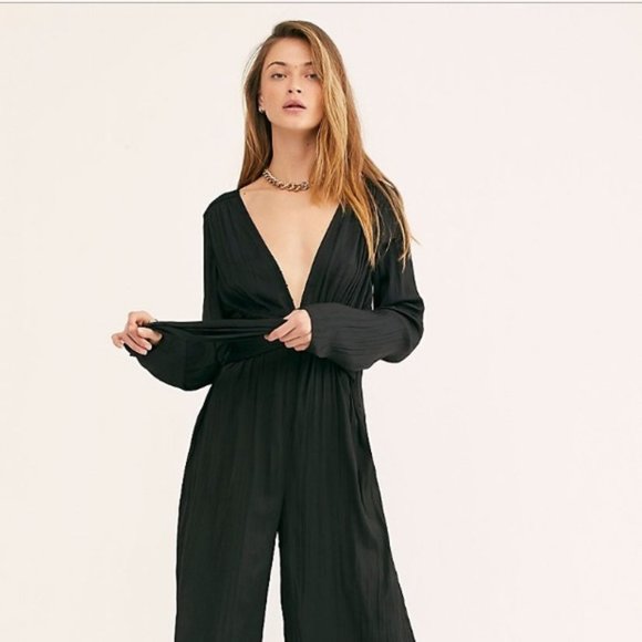 Free People Pants - Free People Larina Black silky jumpsuit 8 10 NWT